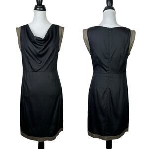 Graham & Spencer | Black with Brown Trim Sleeveless Cowl Neck Silk Sheath Dress